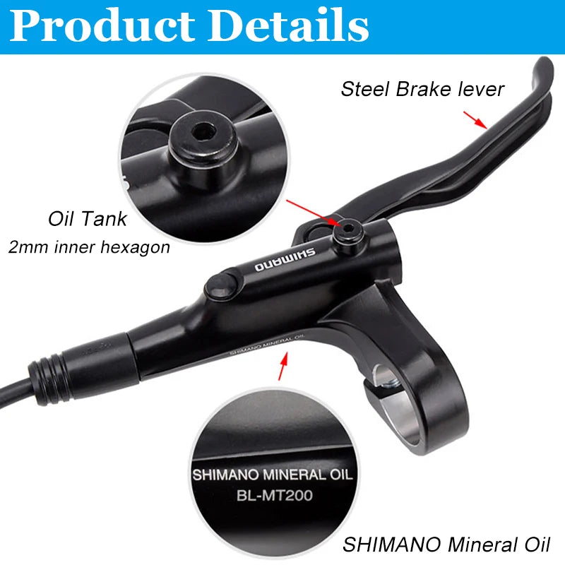 l Shimano MT200 MT201 M315 MTB Mountain Bike Hydraulic Disc Brake MT200 Brakes 2 Piston 3 Finger Steel Lever BL-MT200